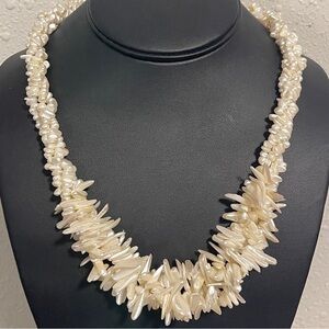 Statement Necklace Heavy Natural Shell Chip Double Strand Coastal Boho